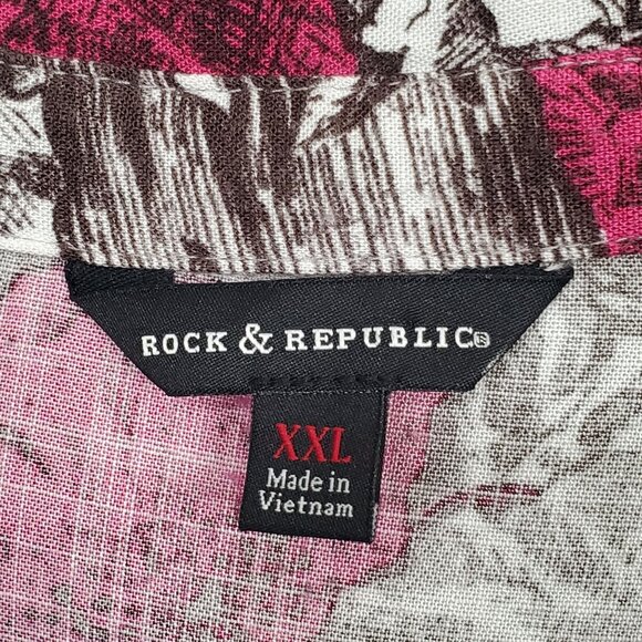 Rock & Republic Womens XXL Shirt Floral Button Up Rayon Roll Tab Light Blouse - Picture 8 of 12